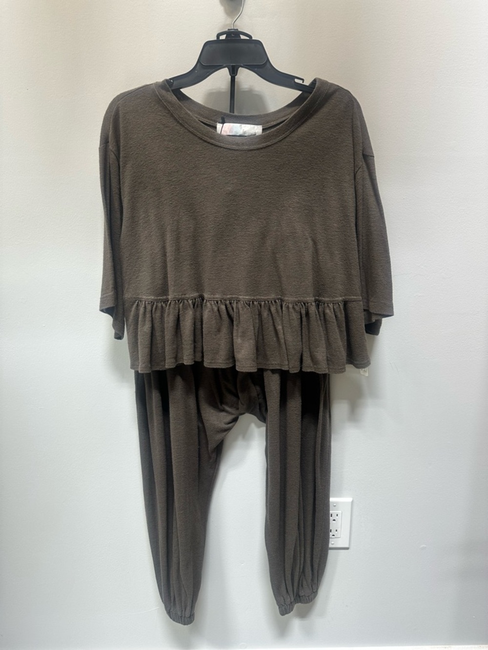 Free People Beach Olive Brown Alma RuffleTwo Piece Harem Pant Set Small - Picture 3 of 9